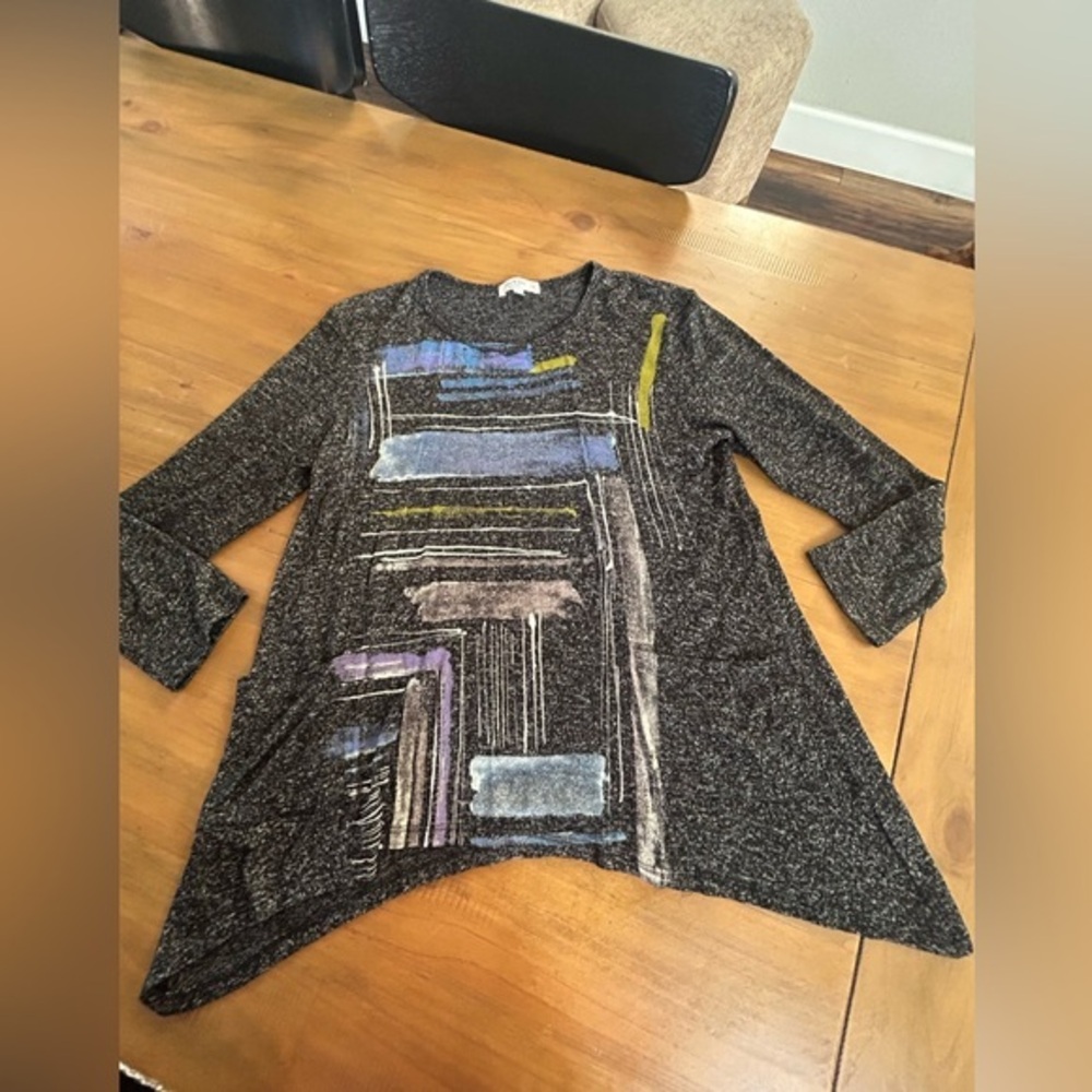 Jess & Jane Asymmetrical Sweater - Black with Multicolor Accents